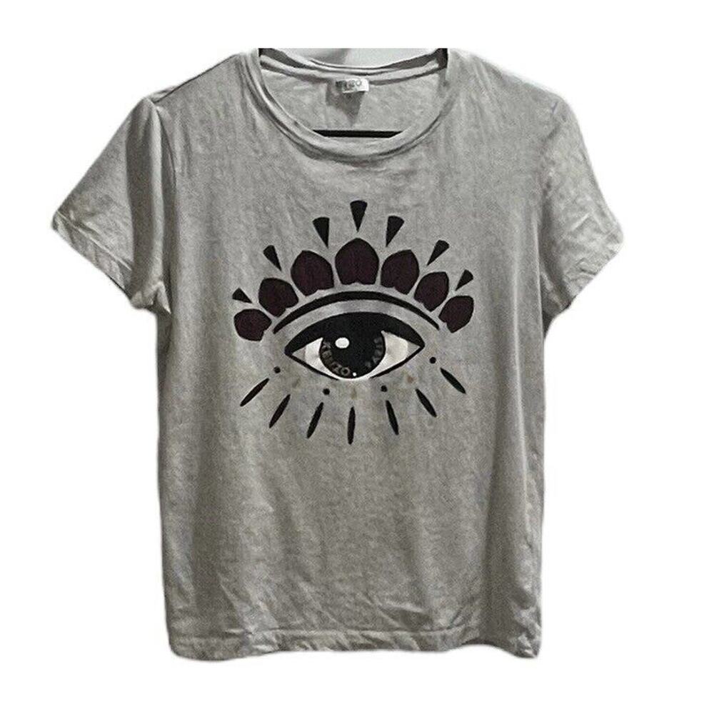 Kenzo Paris Women’s Grey Eye Motif Printed Cotton Knit Crewneck T-Shirt‎ Sz Med
